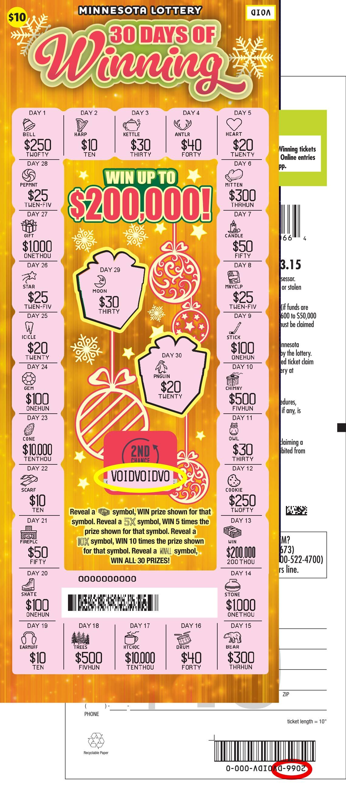 30 Days of Winning Uncovered Ticket Front and Back