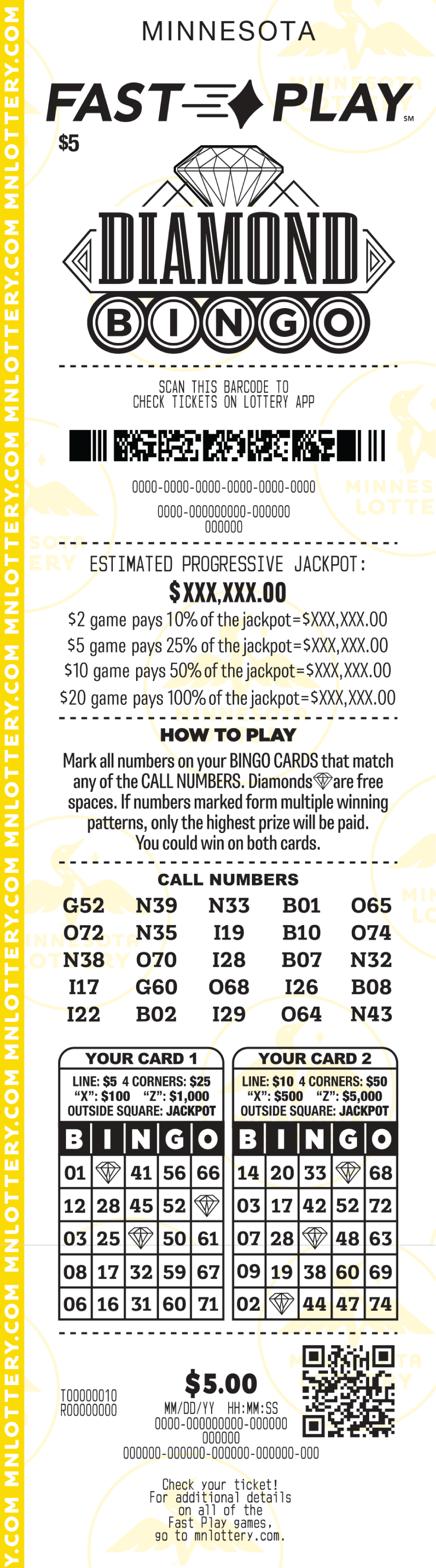 Fast Play Diamond Bingo Full Ticket