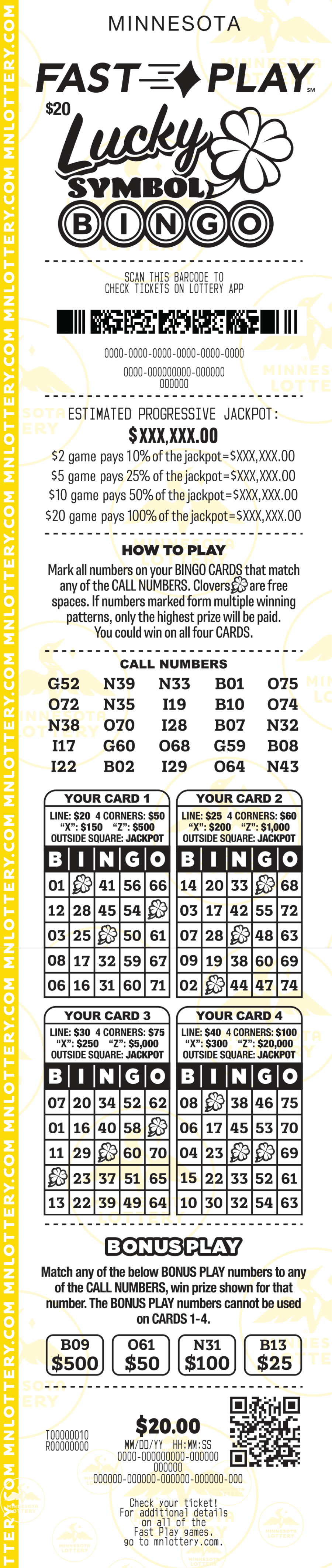 Fast Play Lucky Symbol Bingo Full Ticket