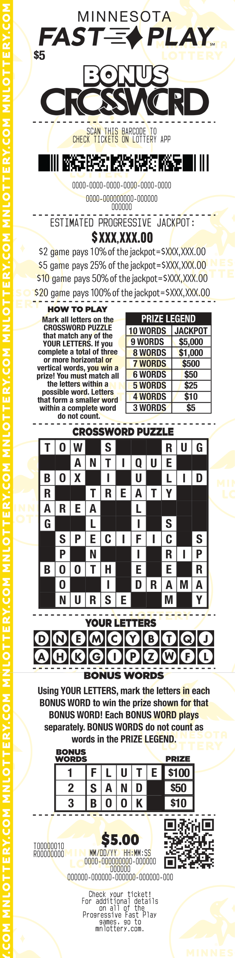 Fast Play Bonus Crossword Full Ticket