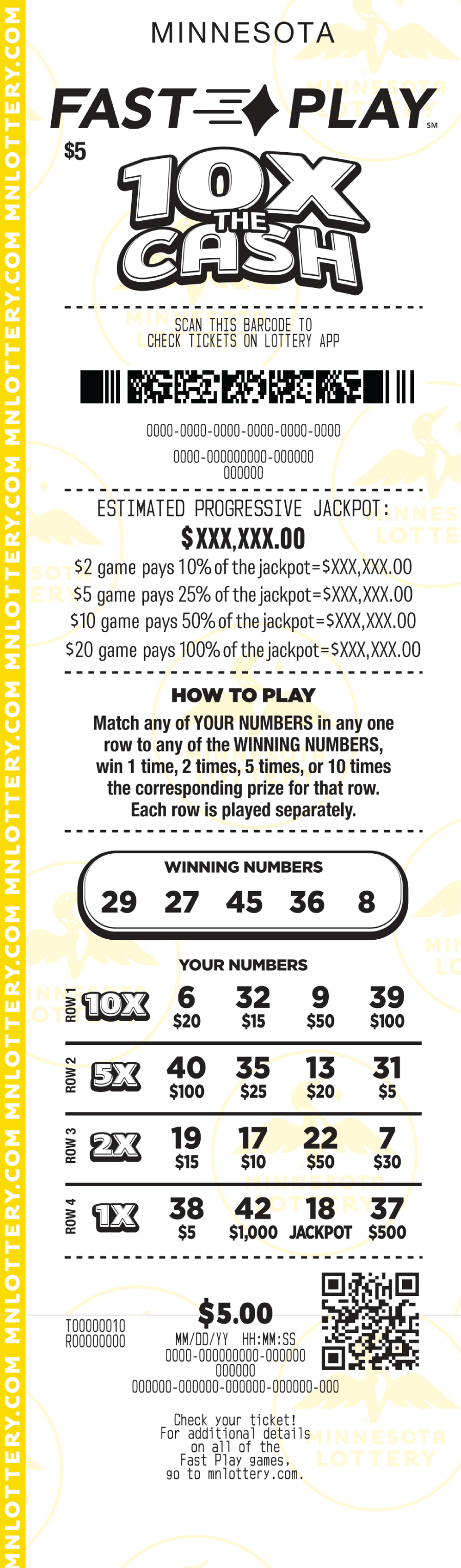 Fast Play 10X The Cash Full Ticket