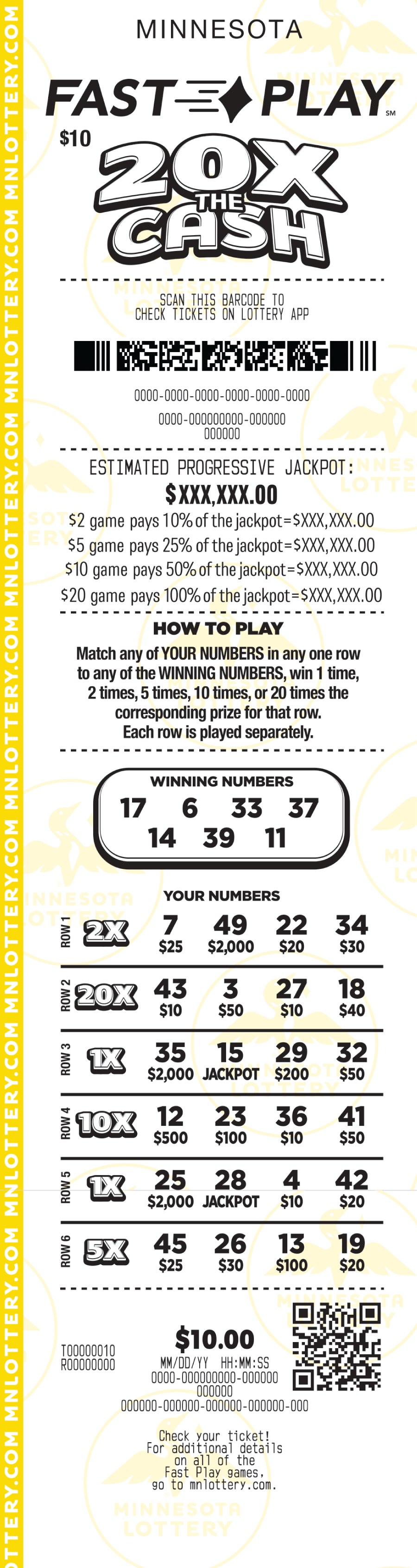 Fast Play 20X The Cash Full Ticket