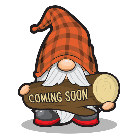 Fall Gnome holding "Coming Soon" log