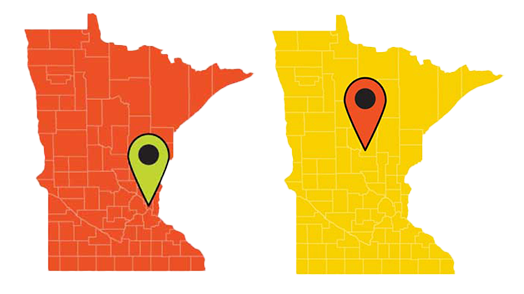 St Paul & Brainerd MN Map Pins