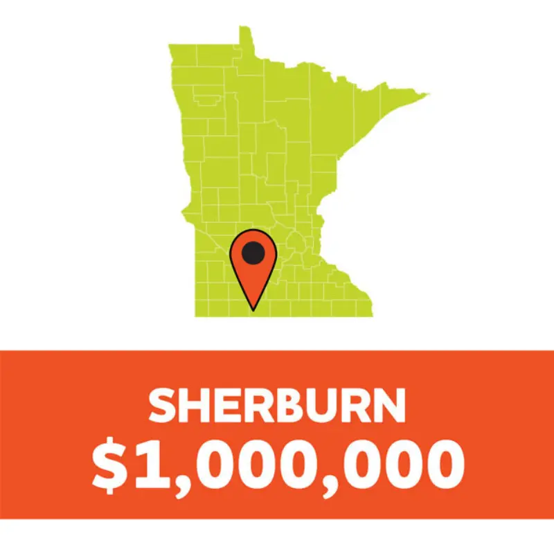 Minnesota map featuring a location pin, representing a key point for the Minnesota State Lottery.