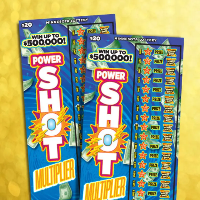 Two $20 Minnesota Lottery Power Shot Multiplier tickets, top prize $500,000, on a bright yellow bokeh background.
