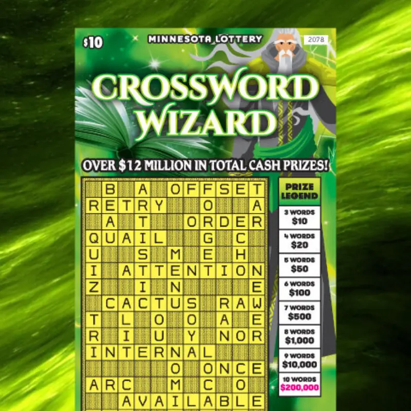 Minnesota Lottery $10 Crossword Wizard scratch ticket with a crossword grid, wizard image, and a top prize of $200,000.