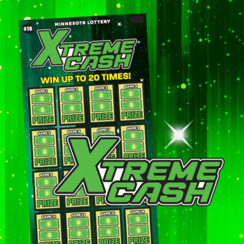 Minnesota Lottery “Xtreme Cash” green scratch-off ticket with sparkling background, top prize up to 20 times, multiple prize boxes.
