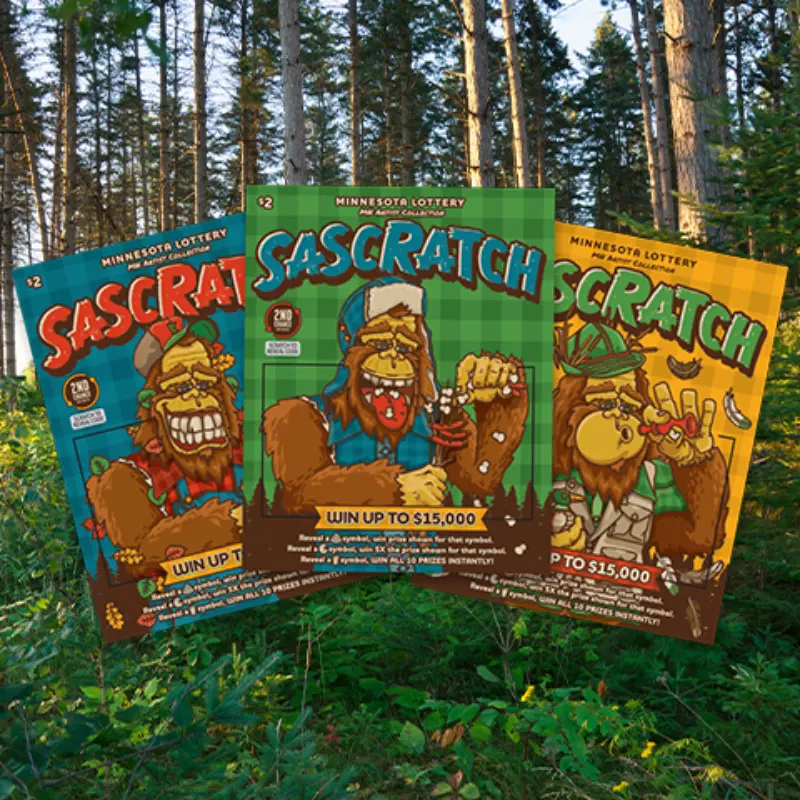 Minnesota Lottery Sascratch tickets with cartoon Sasquatch characters shown against a vibrant, sunlit forest background.