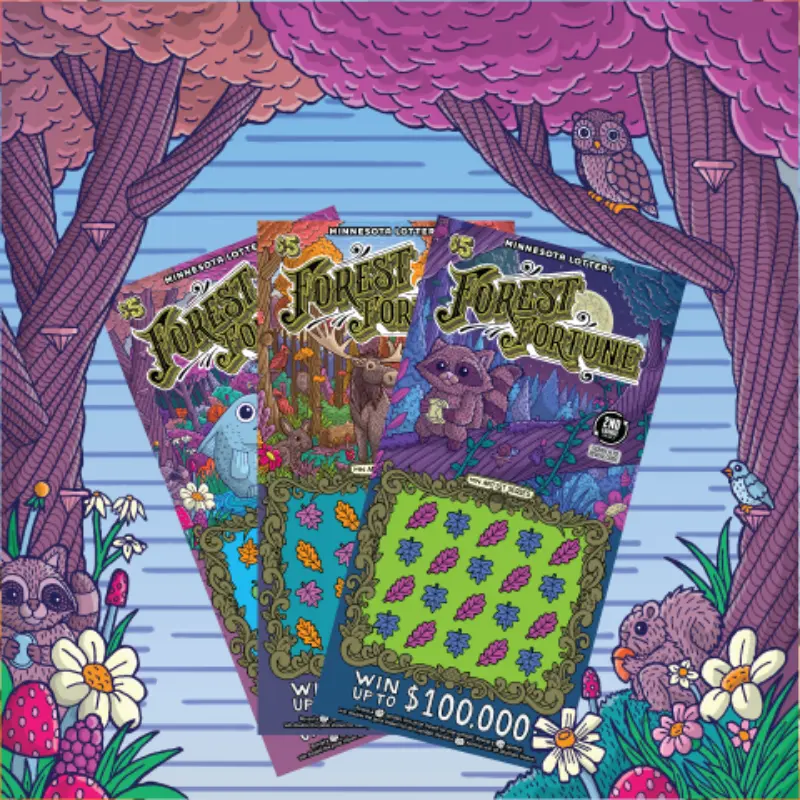 Three Forest of Fortune lottery tickets on a playful forest scene with cartoon animals. Prizes up to $100,000.