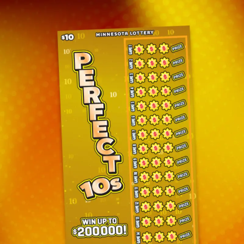 Minnesota Lottery Perfect 10s yellow ticket with flower rows, Prize symbols, $200,000 top prize, and yellow-orange gradient background.