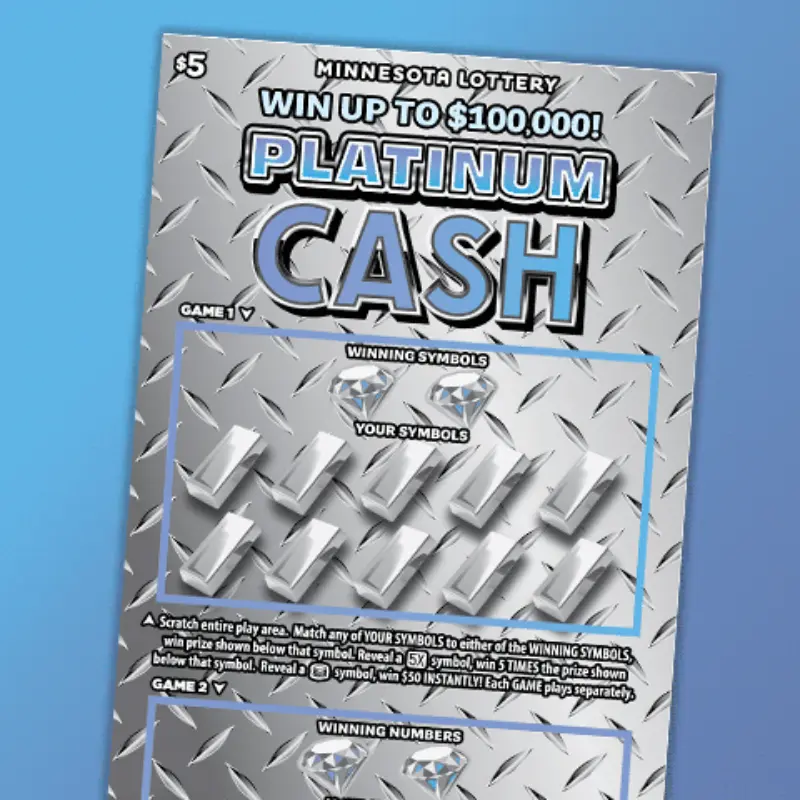 Minnesota Lottery Platinum Cash scratch ticket on blue background with metallic diamond plate pattern and instructions for two scratch-off games.