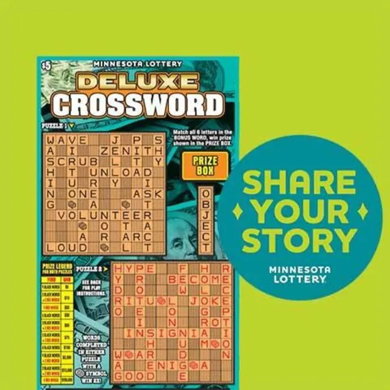 Minnesota Lottery Deluxe Crossword ticket with completed grid and Share Your Story sticker on the right.